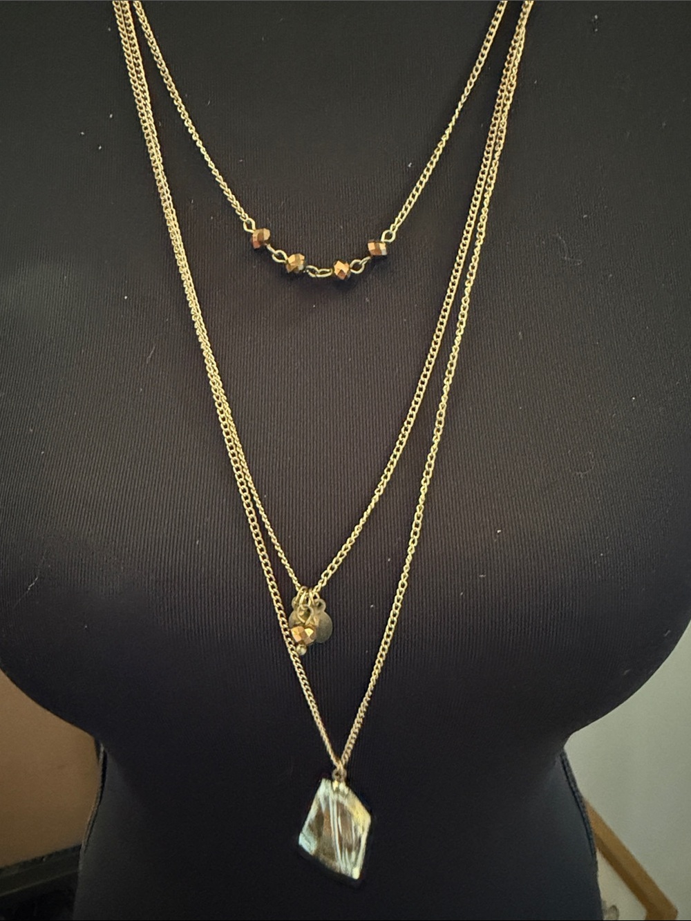 Boho Layered Gold Multi Strand Raw Crystal Charm Necklace
